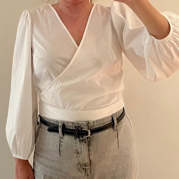 Wrap Crop Cotton Blouse Size IT42/US 8 - Made in Italy - Picture 7 of 7